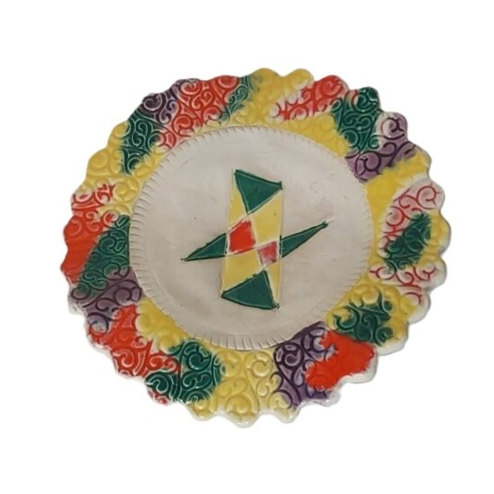 Studio Pottery MCM Ceramic Plate‎ Art Midcentury Funky Handmade Triangle Vintage